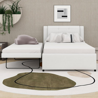 Lit plateforme tapissier avec lit gigogne
