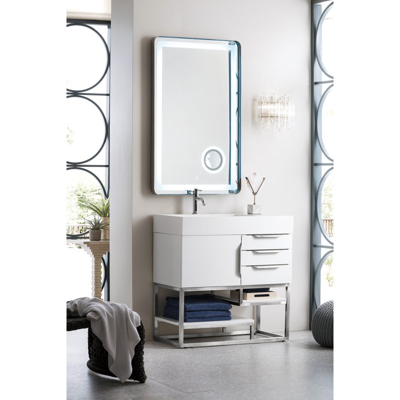 Columbia 35.31'' W Single Vanity, Brushed Nickel, Glossy White, Glossy White