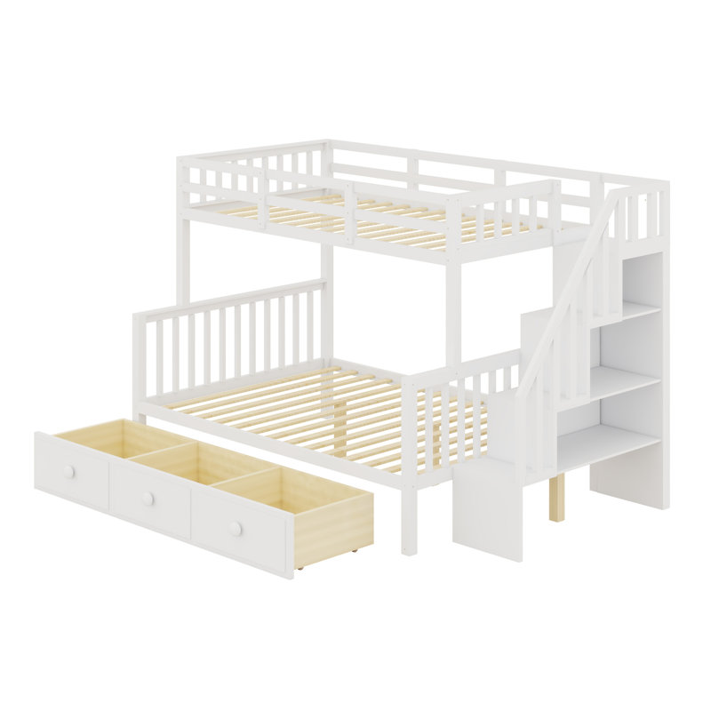 Bunk Bed With Drawer, Storage Stairway And Guard Rail, Twin Over Full, White