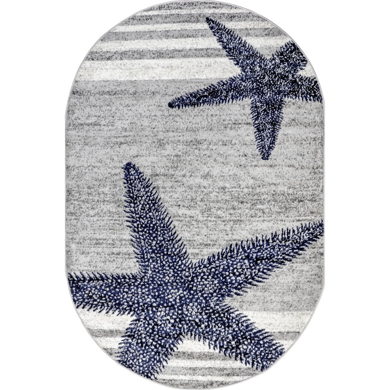 Tapis à imprimé animal Thomas pour le salon, la chambre et la cuisine, gris / bleu, Carré 5 pi