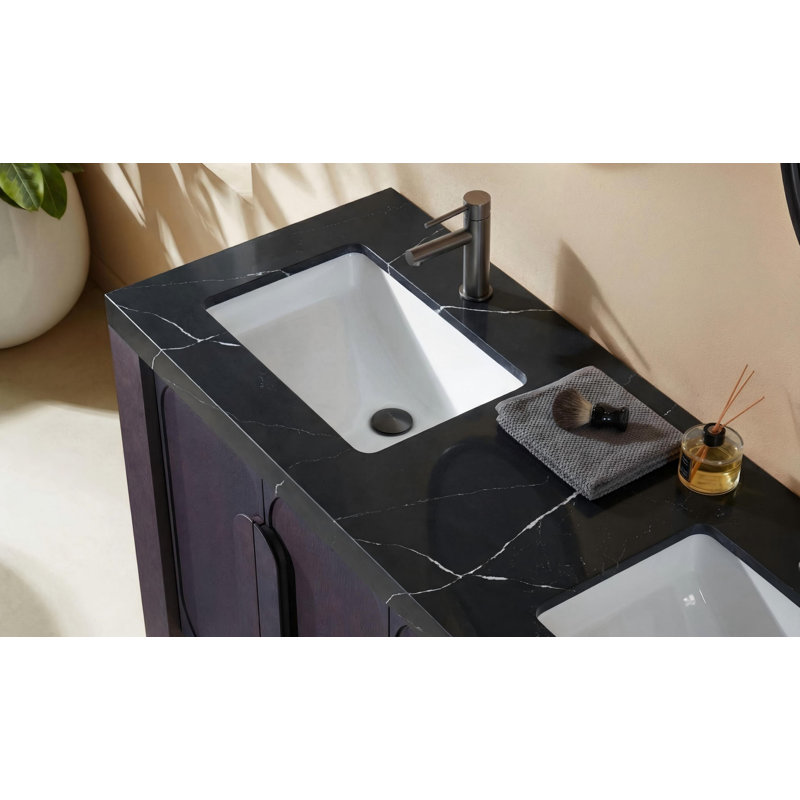 Meuble-lavabo double 60 po Abella Munich, Noir, Chêne espresso