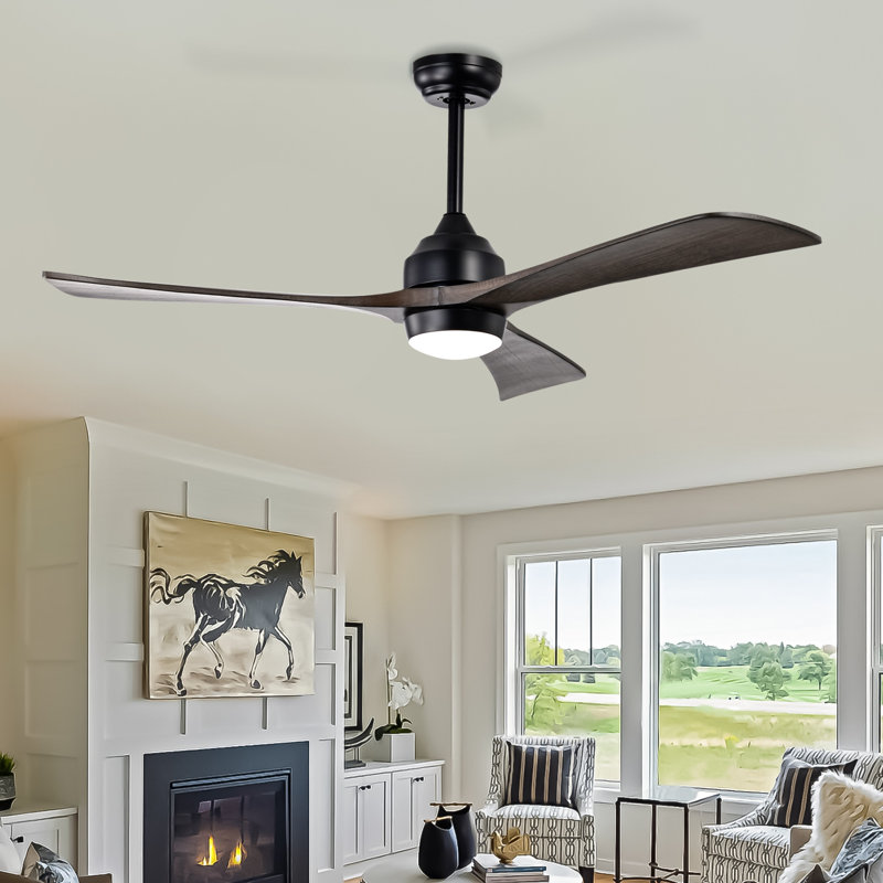 Ventilateur de plafond 52 po avec lumières DEL Kaphers, Noyer noir, Noir mat