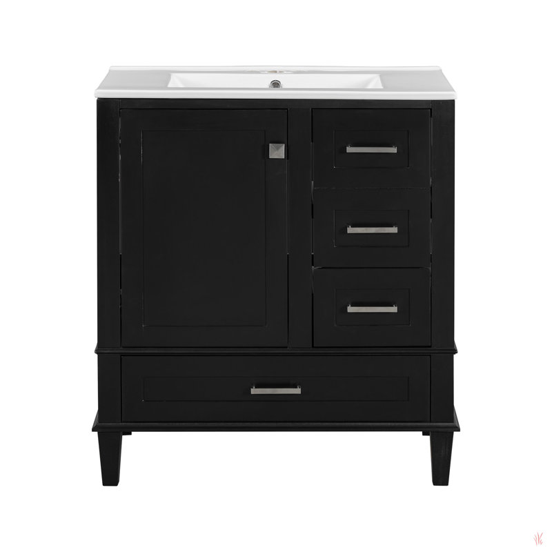 Ensemble de meuble-lavabo moderne avec lavabo 30 po, meuble-lavabo moderne avec porte à fermeture douce et 3 tiroirs, structure en bois massif