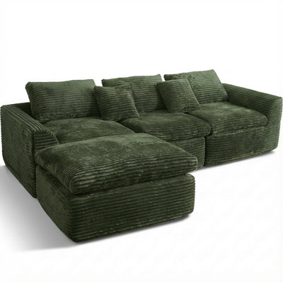 108-Inch High-Resilience Boneless Sponge Sofa With 30 Density, Double-Layer Cloud-Like Cushions, Multiple Combination Options, No Installation Required / Green