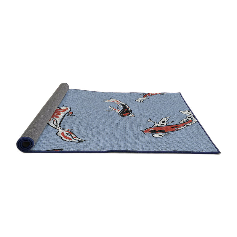 Tapis bleu tissé à la machine, Rond 7 pi