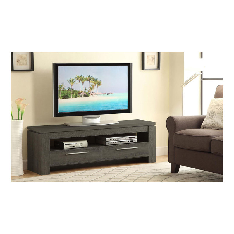 Weathered Grey 59-Inch 2-Drawer TV Console, Dark Gray