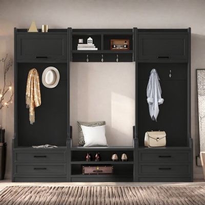 4-in-1 Detachable Hall Tree With Coat Rack And 7 Hooks, 4 Drawers, Cabinets And Shoe Bench