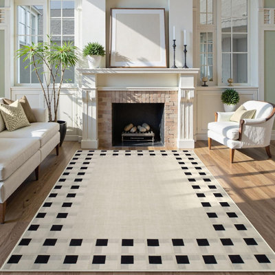Tapis lavable à carreaux moderne et abstrait - Tapis antidérapant doux pour le salon, la chambre à coucher et la décoration intérieure
