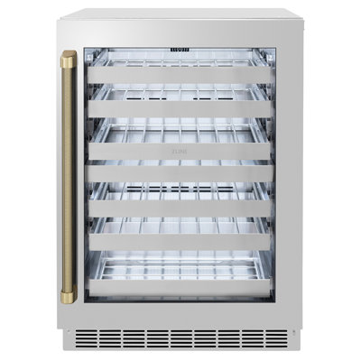 ZLINE Autograph 24 in. Touchstone Dual Zone Wine Cooler with Steel Glass Door & Bronze Helix Handle