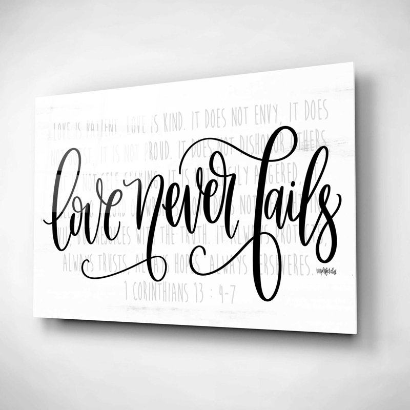 «Love Never Fails» par imperfect Dust, art mural en verre acrylique, H 12 po x l 16 po x P 0,13 po
