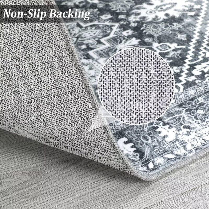 Rectangle Floral Washable Area Rug, Gray, Rectangle 200 x 290 cm