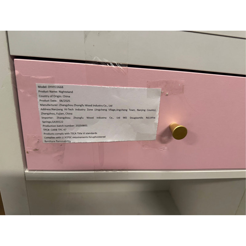 Table de chevet en bois 26,77 po H avec tiroir 1 tablette pour enfants, adultes, rose + poignée dorée, Rose