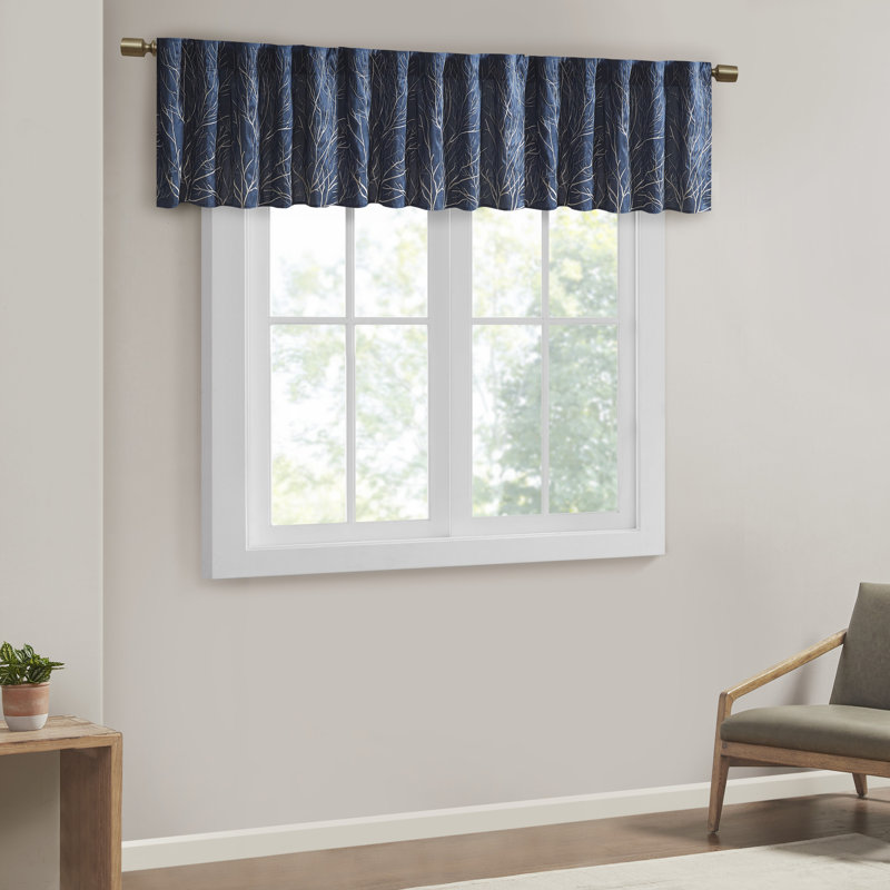 Navy Faux Silk Embroidered Sill Length Window Valance