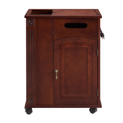 Powered Traditional End Table With Charging Station, Narrow Side Table With USB Ports And Outlets, Nightstand With Storage, Bedside Tables With Wheels For Living Room, Bedroom,Red Walnut