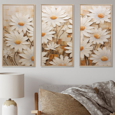 White Daisy Fields Elegance V - Daisies Canvas Art Set