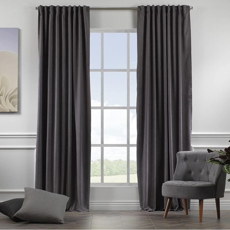Amoya Velvet Room Darkening Curtain Pair, 52" W x 228" L, Gray