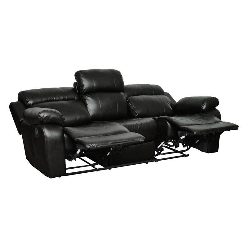 Canapé inclinable manuel double en cuir synthétique 88 po Milford, Similicuir noir