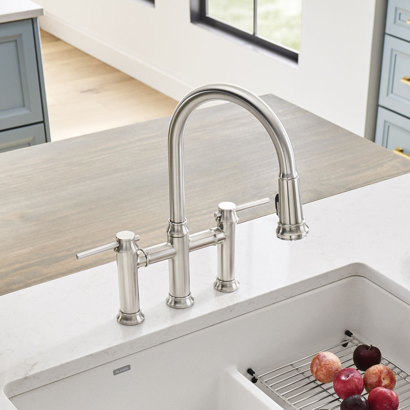 Empressa Pull-Down Dual-Spray Bridge Faucet, Stainless Steel
