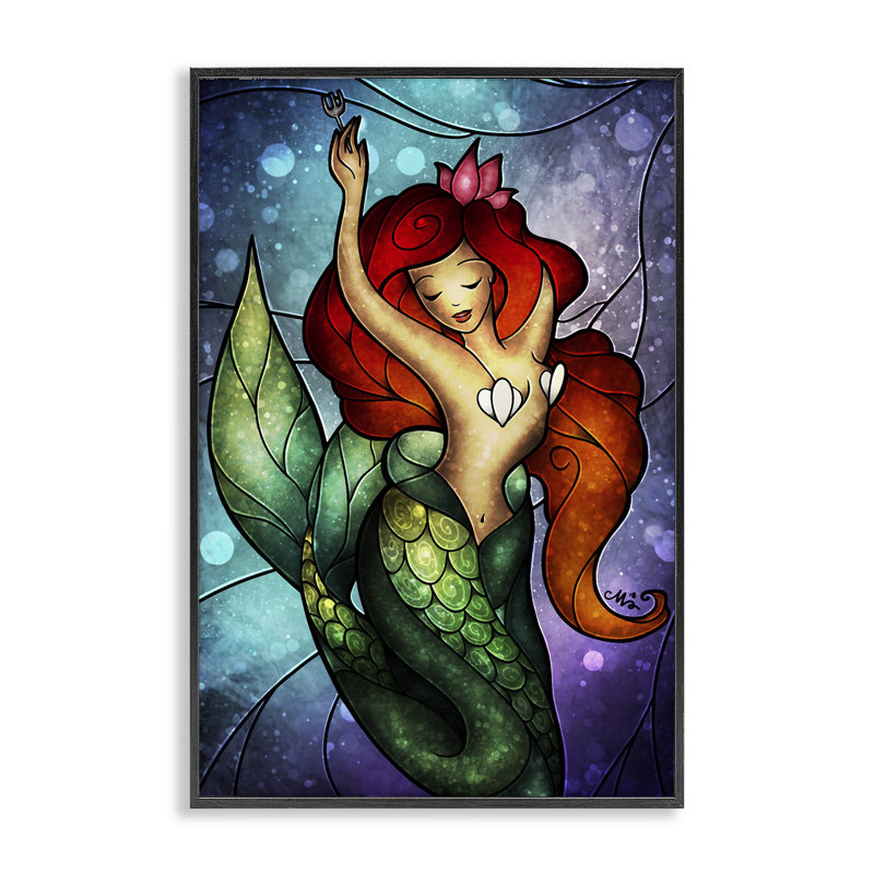 Giclée encadrée de sirène sous-marine, conception par Mandie Manzano, H 30 po x l 20 po, Giclée encadrée noir minuit