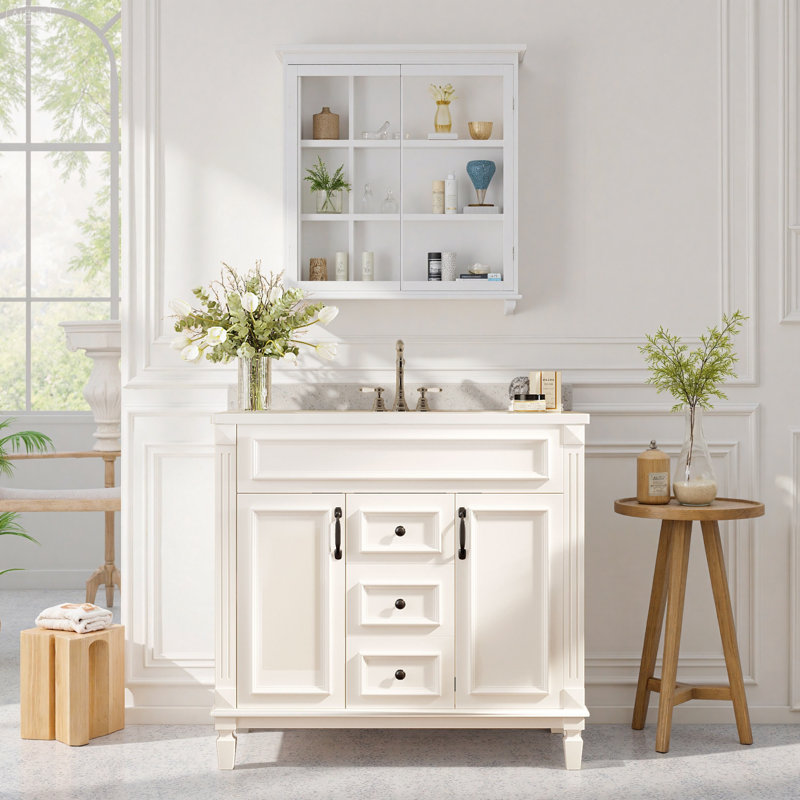 Zechary Bathroom Storage Ceramic with Drawer,door,Bathroom Vanity, Gray
