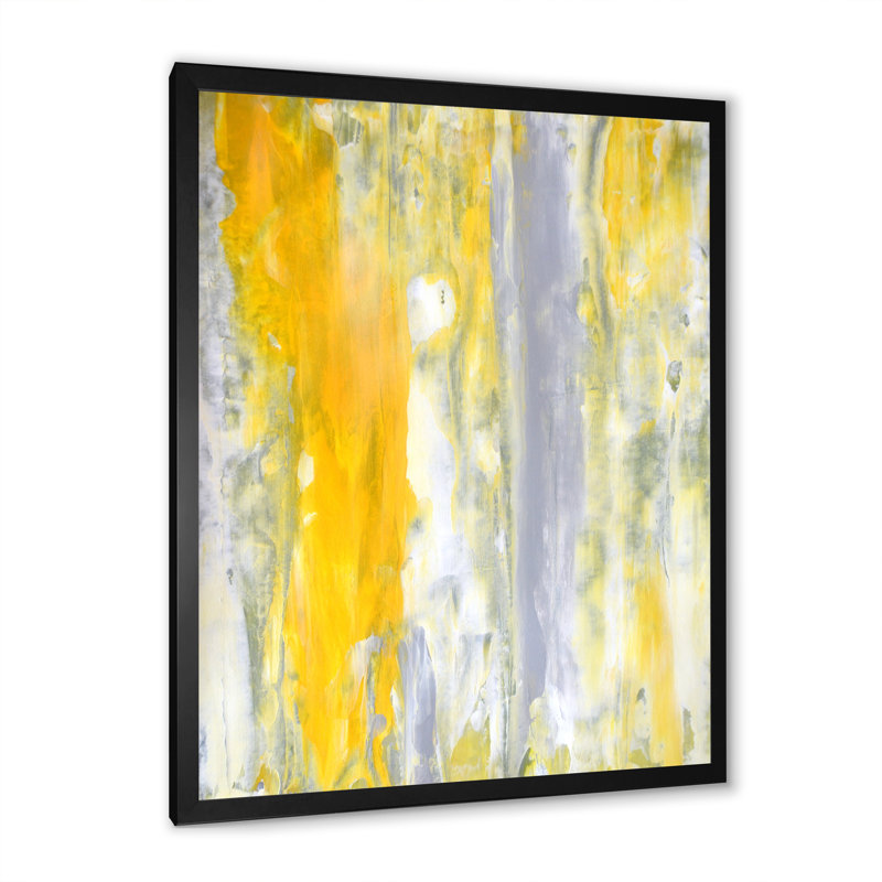 «Yellow and Gray Merging Abstract III», art mural moderne et contemporain sur toile, Cadre photo noir