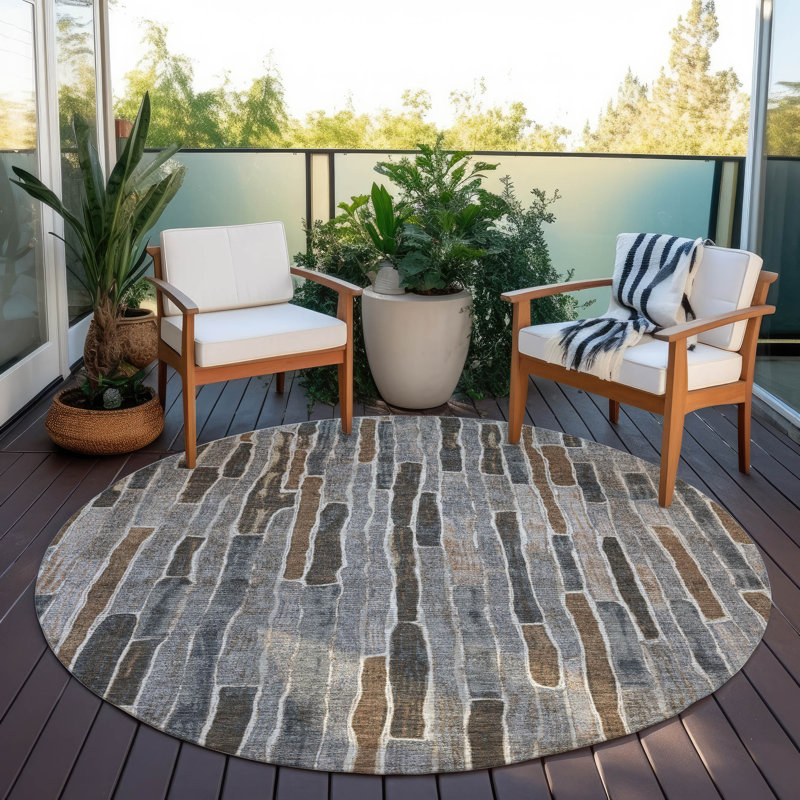 Machine Washable Indoor/Outdoor Christain ACN1306 Pewter Rug, Round 8'