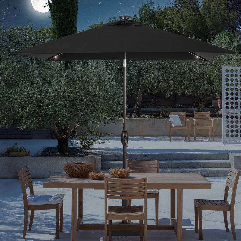 Parasol de marché extérieur carré 6,5 pi avec éclairage DEL Rosalynd Rosalynd, Noir