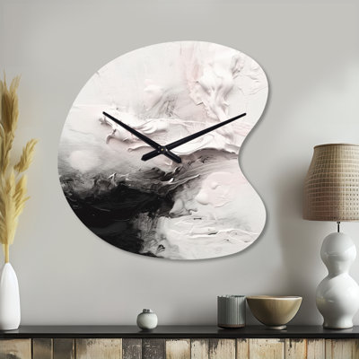 White Twist Watercolor III - Abstract Painting Unique Shape Metal Clock, Modern Asymmetrical Wall Clock Print
