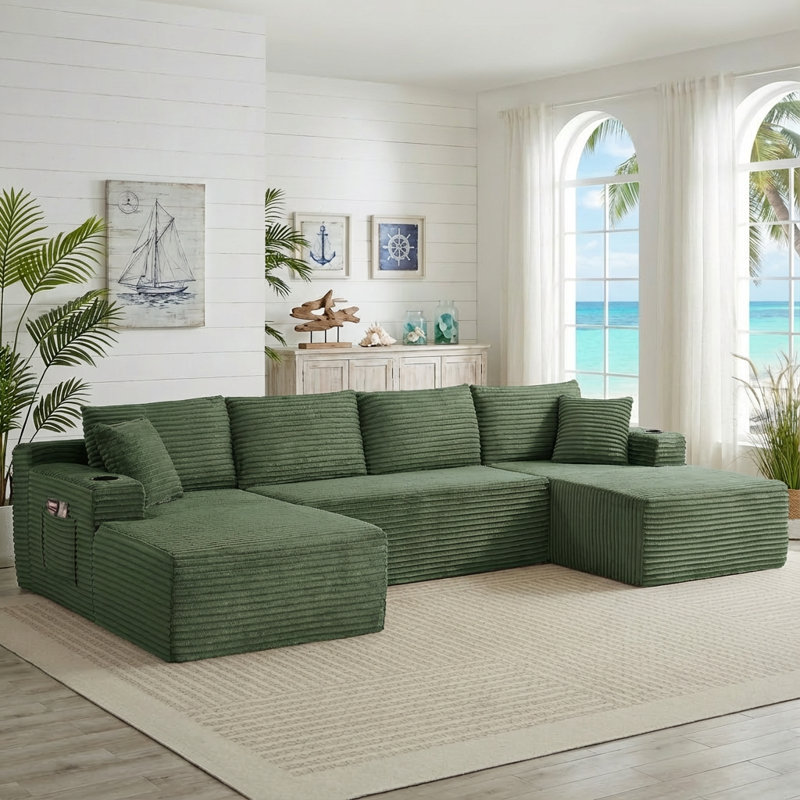 Canapé modulaire surdimensionné de 134 po avec canapé modulaire désossé avec méridienne de 134 po pour salon, chambre à coucher et appartement (vert, l 134 po en U)