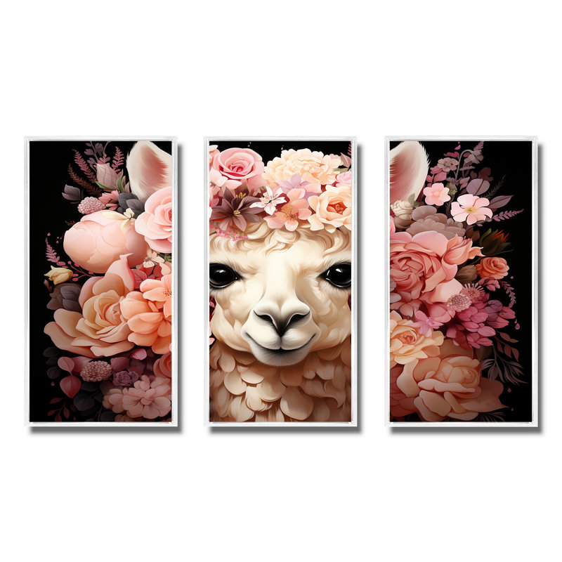 Fleur rose, couronne d'alpaga, art mural, H 40 po x l 60 po x P 1 po, Cadre flottant blanc