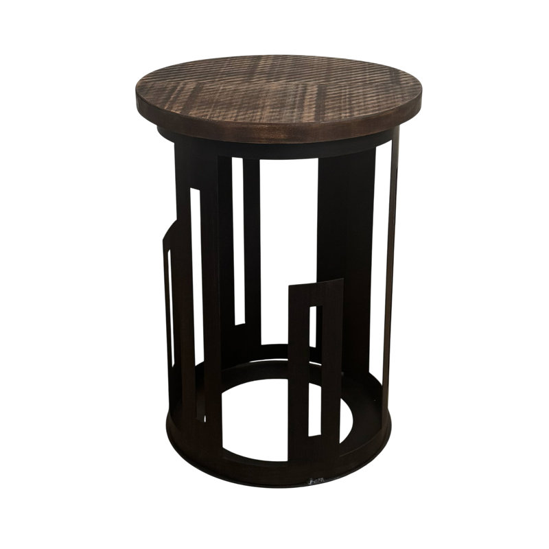 Table de bout cylindrique noire / brute, Plateau noir / structure noire
