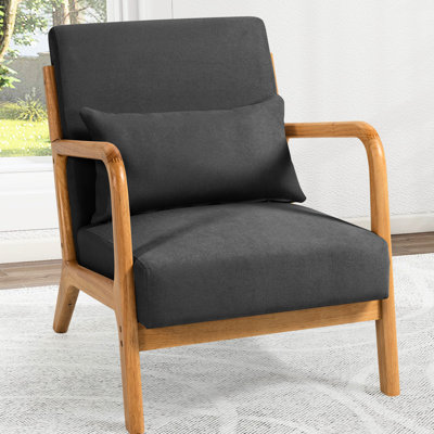 Chaise de loisirs avec accoudoirs et pieds en bois massif, attrait moderne Mid-Century. Éponge haute rembourrée 1 siège pour un confort incomparable. Tissu en lin, respirant et relaxant. Gris foncé 30,79 po Hauteur,