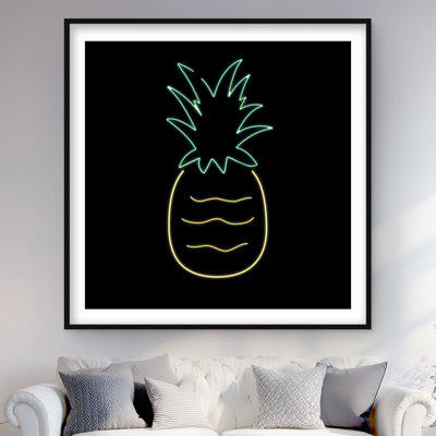 Neon Pineapple - Framed Matted Print for Bedroom Decor