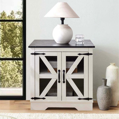 Farmhouse End Table with Charging Station - Nightstand with 2 Outlets & 2 USB Ports - Vintage Industrial Side Table