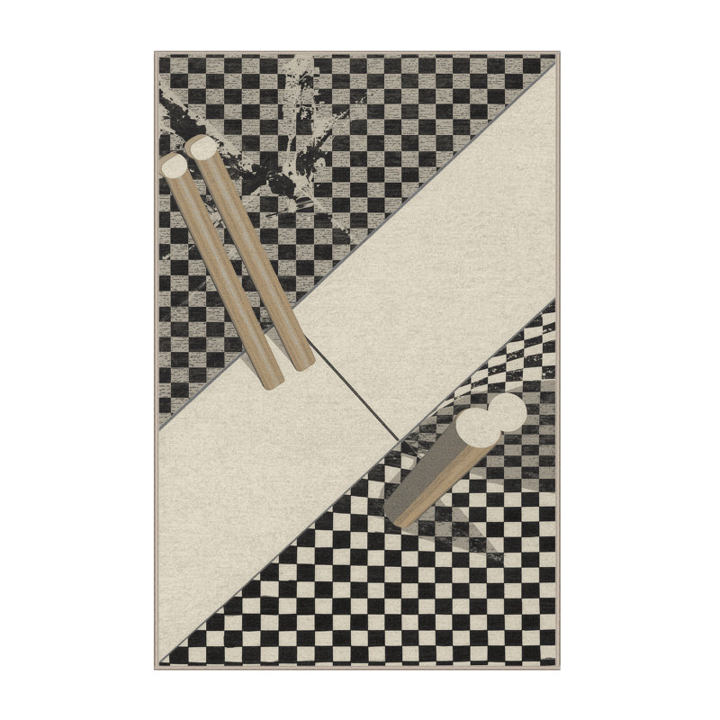 Tapis à carreaux moderne lavable à la machine Aguilar Cricket Wicket, 2x3