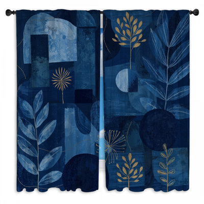 Rideaux botaniques bleus abstraits et transparents - 2 panneaux