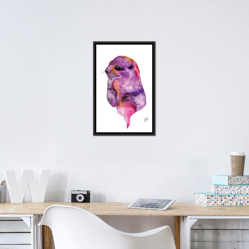 Loutre, art sur toile, H 26 po x l 18 po x P 1,5 po, Toile avec cadre noir