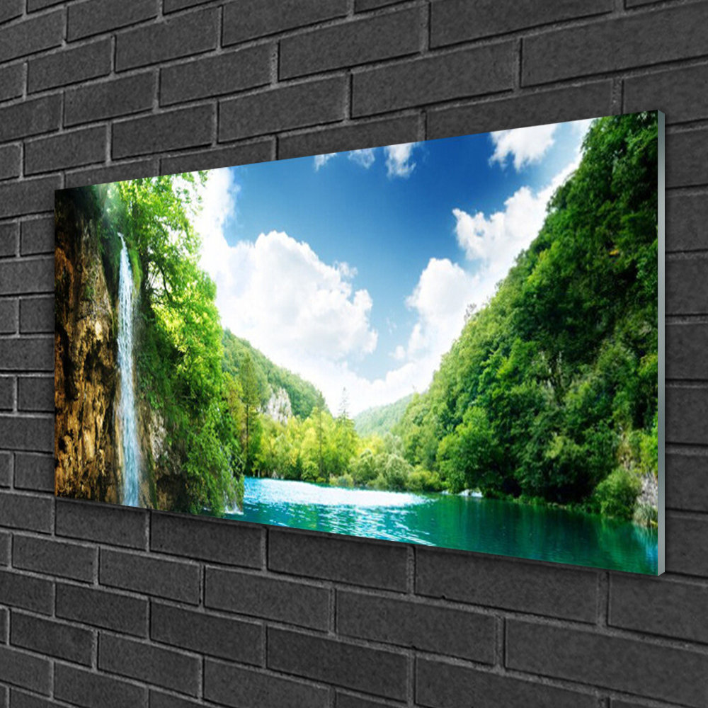 Glasbild Natur Berg Wald See