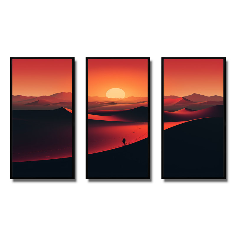 Walking In The Sahara Desert At Sunset IV - Desert Wall Art, Black Floater Framed, 28" H x 36" W x 1" D