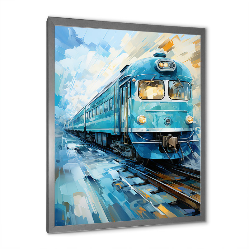 «Teal Train Geometric Momentum II», reproduction sur toile, H 32 po x l 16 po x P 1 po, Cadre photo argenté