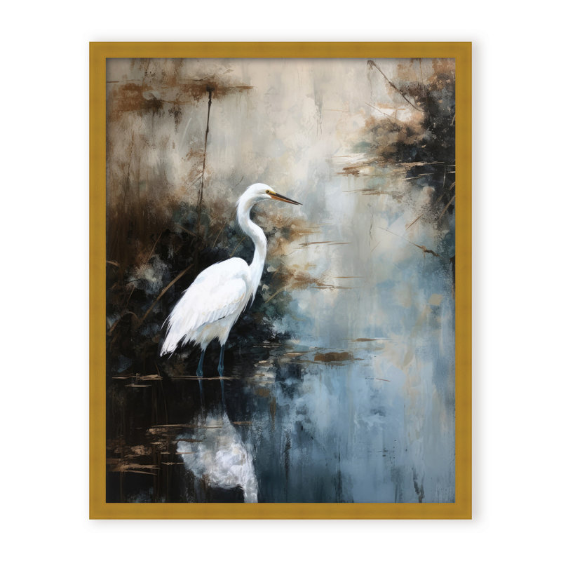 Nature Inspired Egret In Lake, 30" H x 24" W x 2.375" D, Black, Framed Canvas