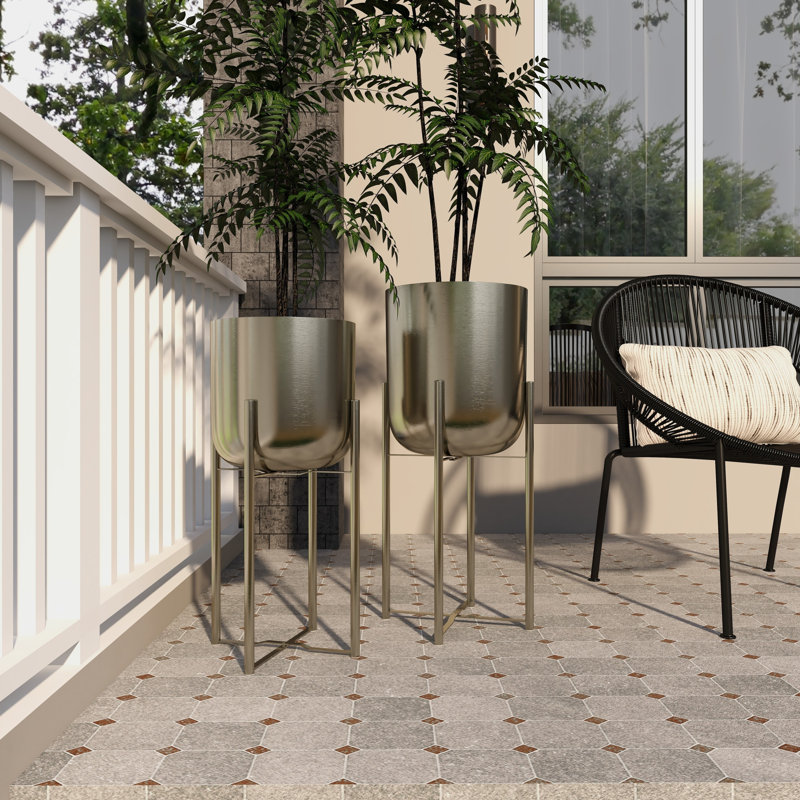 Ensemble de 2 pots de fleurs en dôme d'extérieur pour l'intérieur avec support amovible, Argent