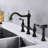 Matte Black Bridge Kitchen Faucet, Dual Handles With Pull-Out Spray, Brass, Corrosion, Leak-, 360-Degree Rotating Unwavering Nozzle Faucet In Black, Side Rust, , 360 Flexible