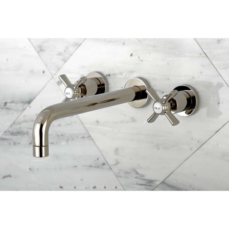 Kingston Brass Millennium Two-Handle 3-Hole Wall Mount Roman Tub Faucet, Polished Nickel