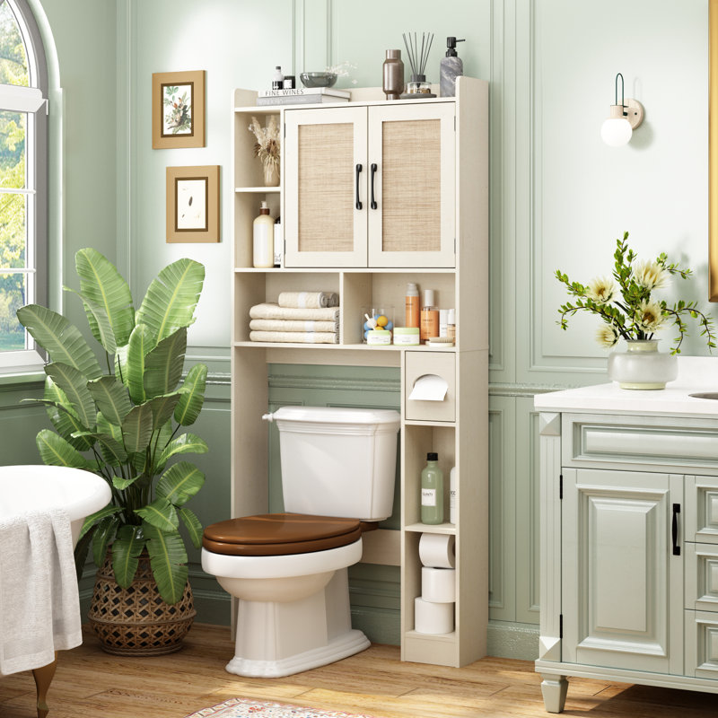 Armoire de rangement pour salle de bain 67 po avec boîte à mouchoirs 67 po, Blanc antique