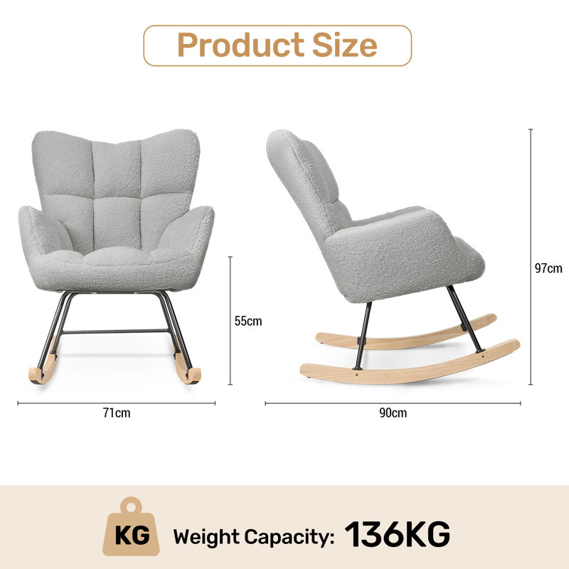 Modern Rocking Chair Cozy and Stylish Armchair for Living Room, Nursery, or Bedroom, Grey