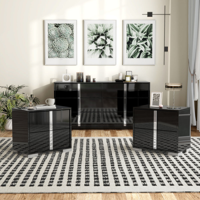 Duckworth Nightstands And Dresser Set, Black, 3 Pcs: Dresser, 2 Nightstand