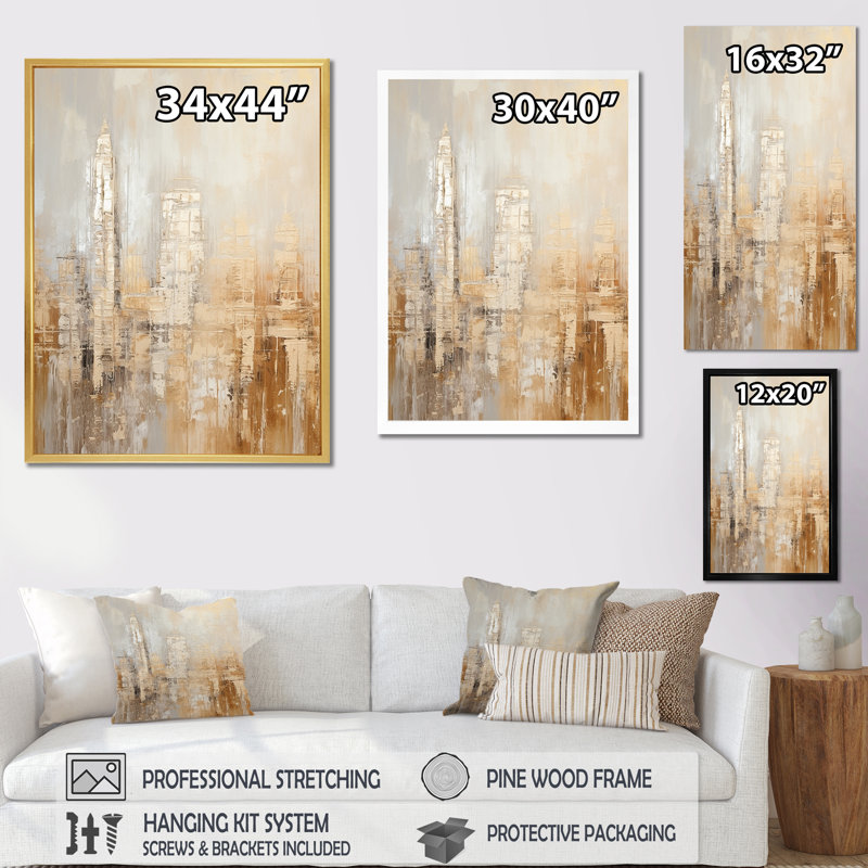 «Beys Skyscraper City Paint III», reproduction sur toile, Cadre flottant doré, H 20 po x l 12 po