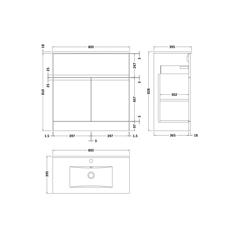 Urban 810mm Single Bathroom Vanity with Integrated Ceramic Basin, Satin Blue