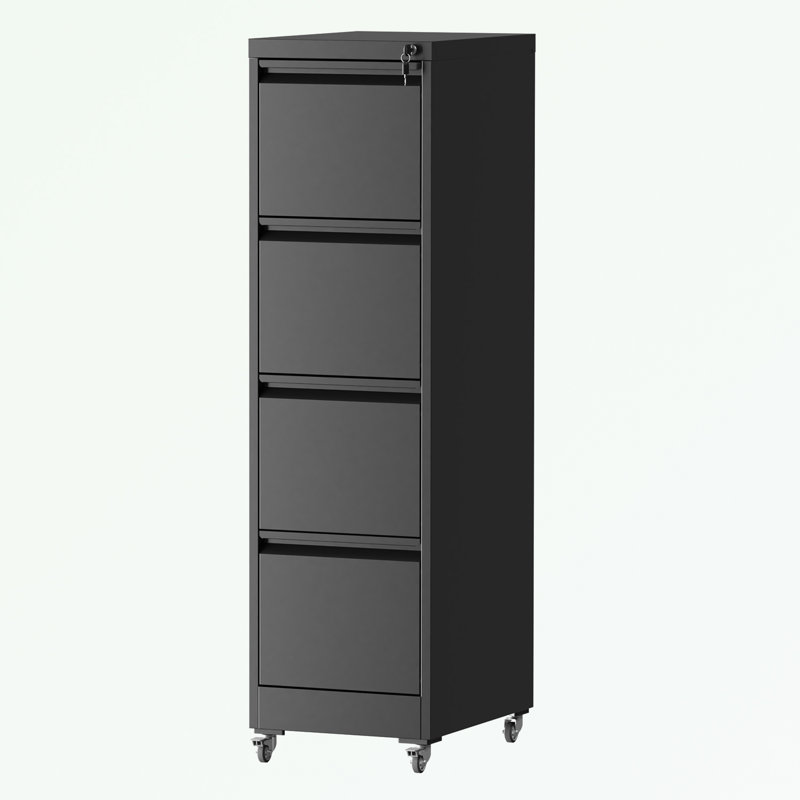 metal frame File Cabinet with 4 Drawers and wheels, Black